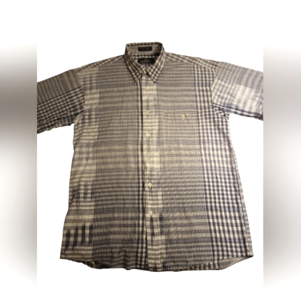 Bill Blass Indian Madras Short Sleeve Button Down Casual Shirt.  Size Medium.